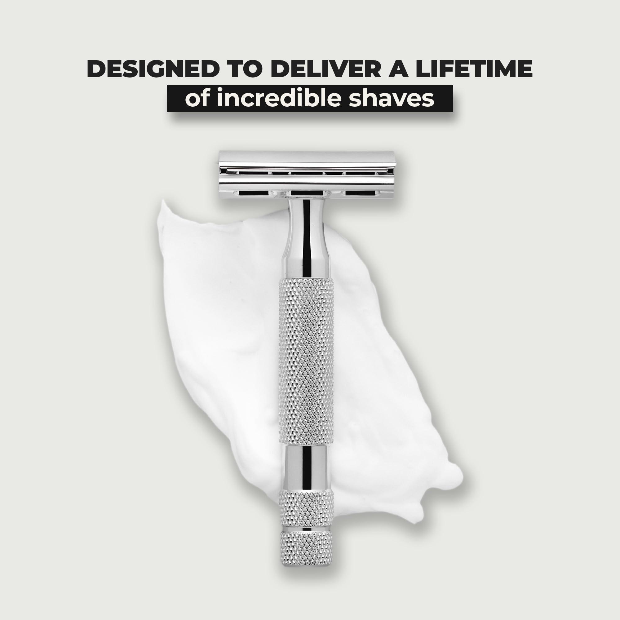 ROCKWELL RAZORS ROCKWELL RAZORS 2C White Chrome Double Edge Safety Razor With Adjustable Shave Settings and 5 Fully Recyclable Razor Blades. Reusable Safety Razors for Men and Women.