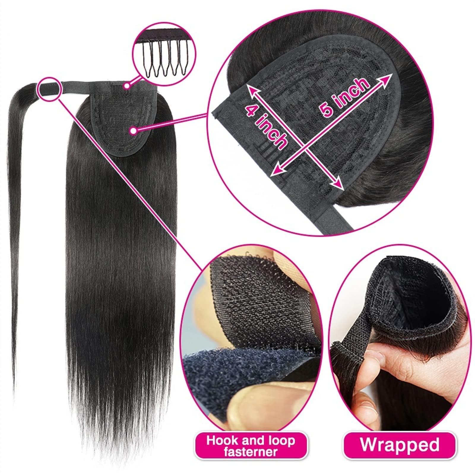 CRAGCO Ponytail Extension 10-30 Inch Human Hair Ponytail Straight Malaysia Wrap Around Clip in Ponytail Hair Extensions Remy Human Hair Ponytail Hair Piece for Women Hairpiece for Women (Color : Wrap Around