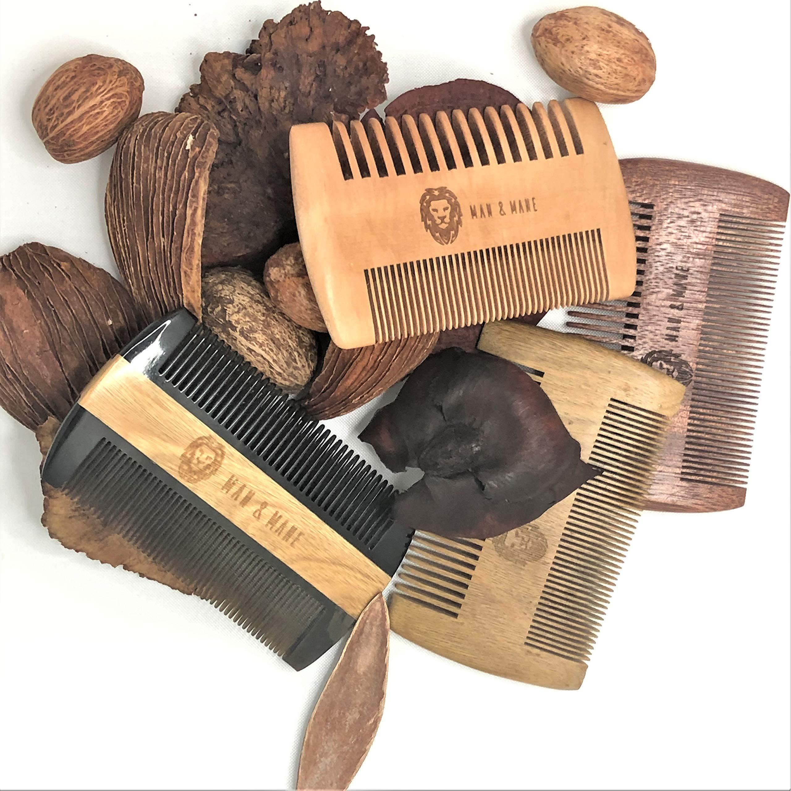 MAN & MANE Premium Natural Ox horn and Sandalwood Beard Comb Dual-Action | Double Sided Beard & Mustache Comb with Black Protective Case | Perfect Grooming Companion & Gift for Men  by Man & Mane