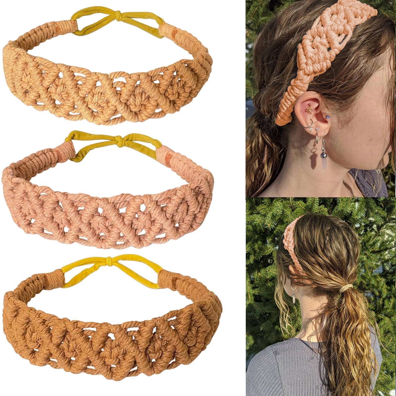 Jseng Jseng Crochet Headbands Handmade Bohemian knit Headband for Women Summer Beach Headbands 3Packs