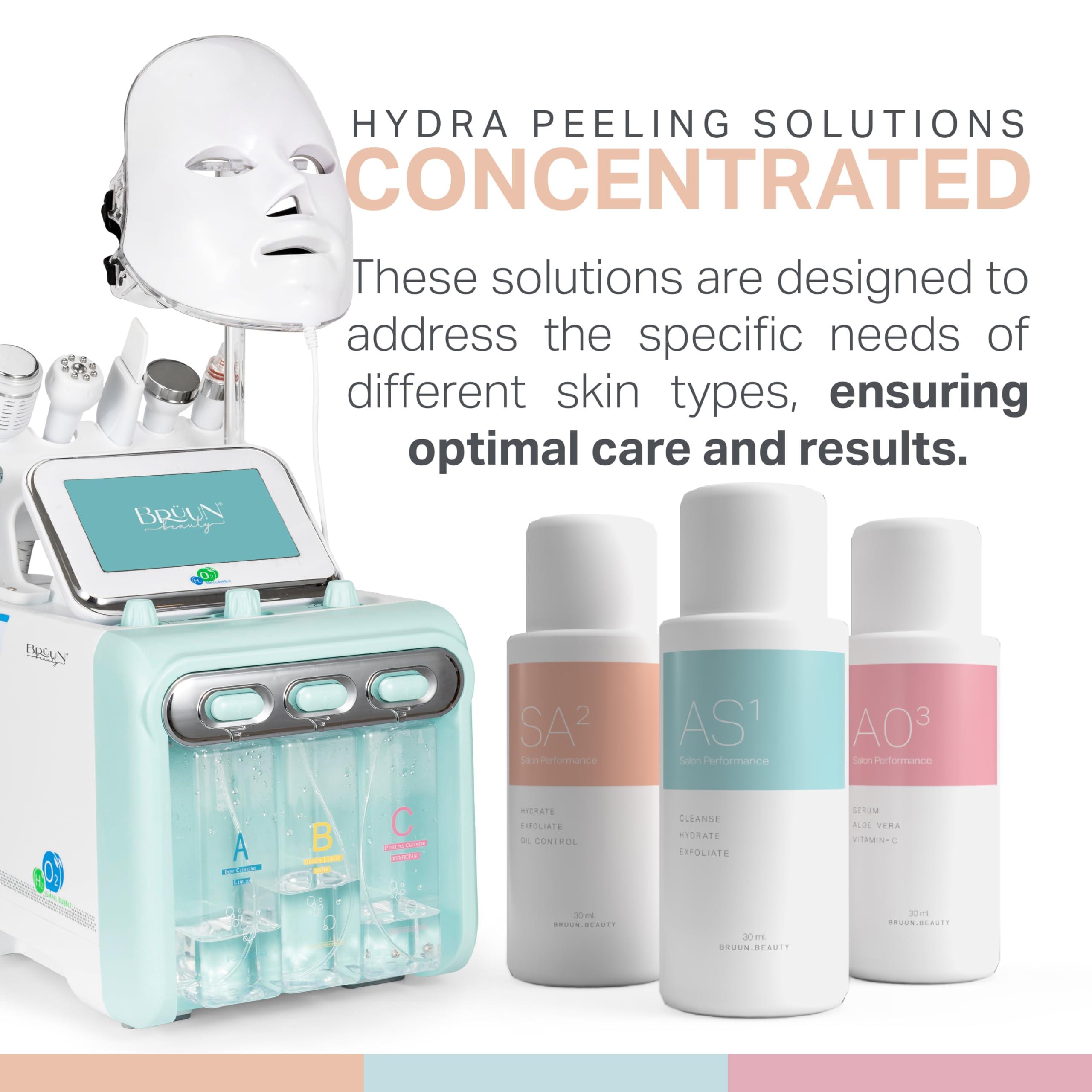 BRUN BRUN Facial Machine Concentrated Serums for Facial Cleansing A Pack of 30 ml 3 Aqua Peeling Solution AS1, SA2, and AO3 Skin Care Solution Vacuum Face Cleaning Jet for Home and Spa