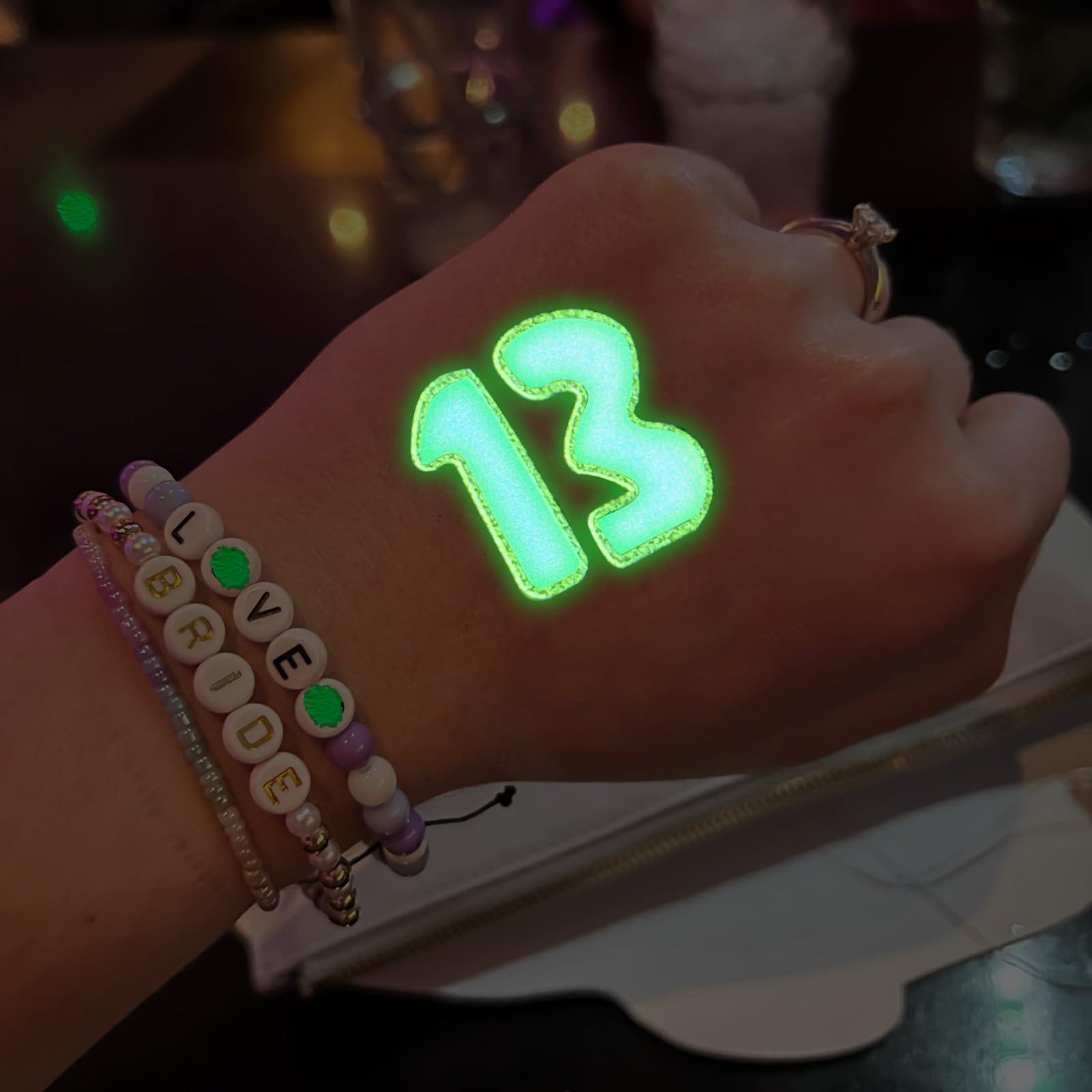 Tuoshei 20 pcs Glow in the Dark 13 Temporary Tattoos Stickers 13 Hand Tattoo Concert Rave Accessories