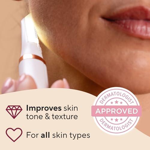 Finishing Touch Flawless Finishing Touch Flawless Dermaplane Glo Sonic Lighted Facial Exfoliator, Electric Vibrating Dermaplane Razor for Dermaplaning, Facial Hair Removal, 6 Replacement Heads