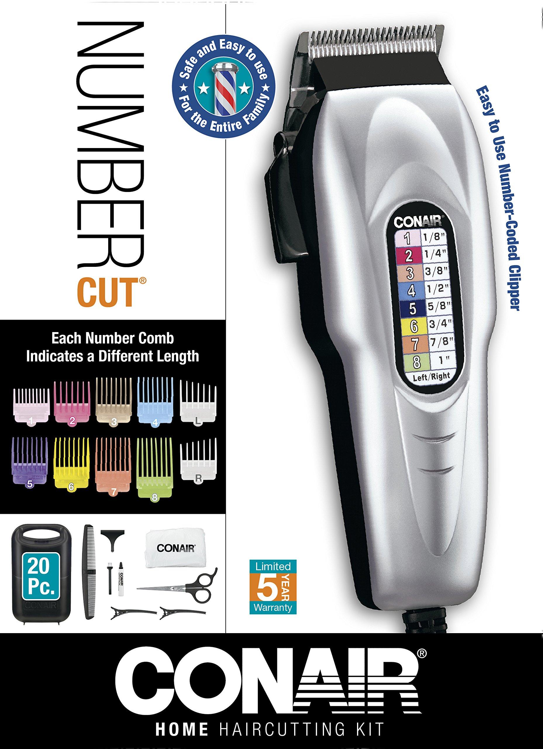 Conair ConairMAN Hair Clippers for Men, 20-Piece Number Cut Home Hair Cutting Kit