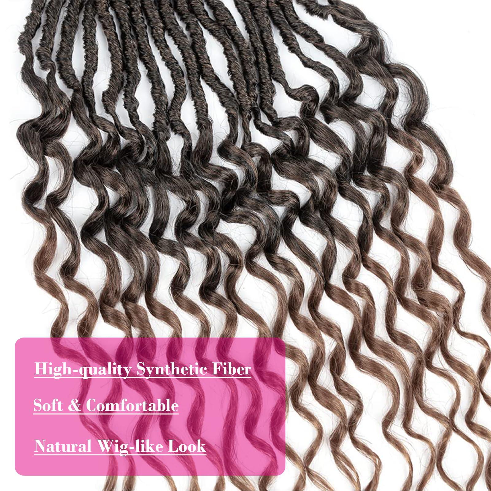 THEMIS HAIR New Faux Locs Crochet Hair With Curly Ends 14 Inch 8 Packs Ombre Goddess Locs Pre Looped Crochet Braids Deep Waves Distressed Soft Locs Synthetic Hair Extensions For Black Women14inch1B30