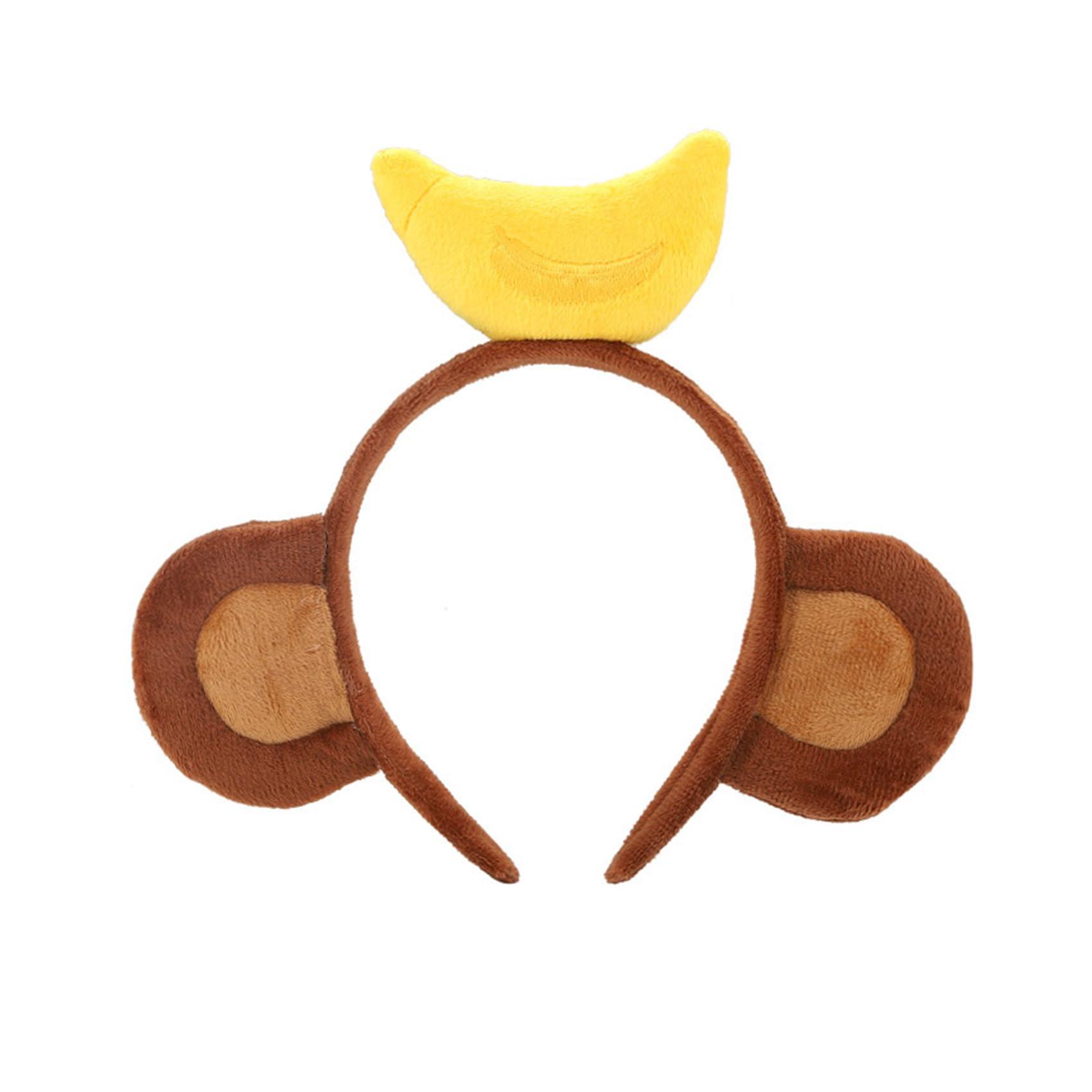 Ylimaf 3 Pack Monkey Headband with Banana Crown, Animal Ears Hairband for Costume Accessories