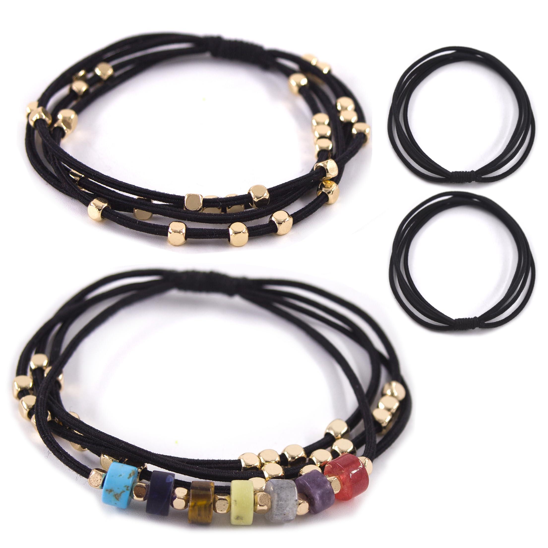 WDGROW Hair Tie Bracelets for Teen Girls ,Men,Women,Hair Ties for Thin,Thick and Curly Hair,Seamless Ponytail Holders,Cotton Knotted,No Plastic,No Damage,Won\'t Tangle Hair and Pull Out (Yoga Black)