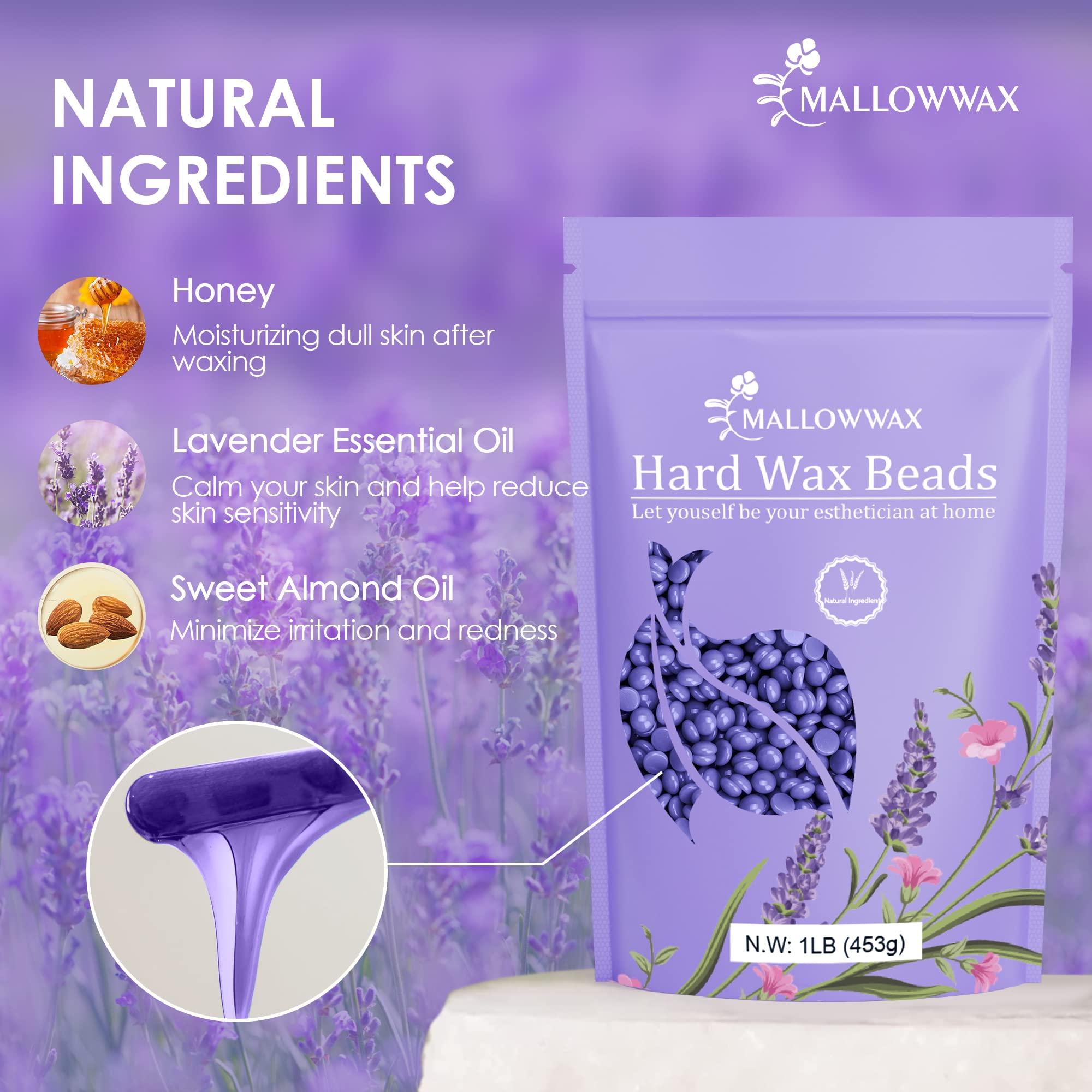 Mallowwax Mallowwax Hard Wax Beads, Wax Beans for Hair Removal, Natural Lavender, Stripless, Coarse Body Hair Specific - Ideal for Bikini, Brazilian, Legs, Underarms, Chest, 16 Ounce