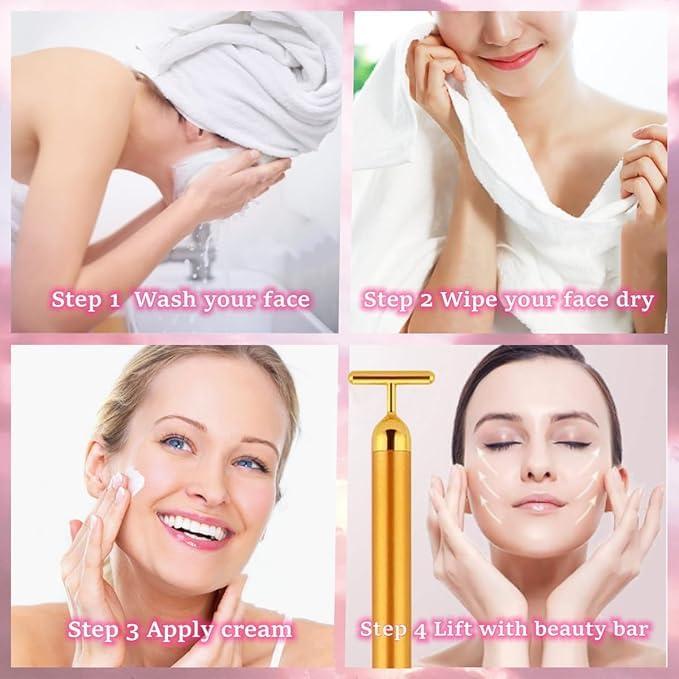 NOKOKO 24K Gold Beauty Bar & 3D Roller: 2-in-1 Electric Face Massager for Lifting, Tightening, and Radiant Skin