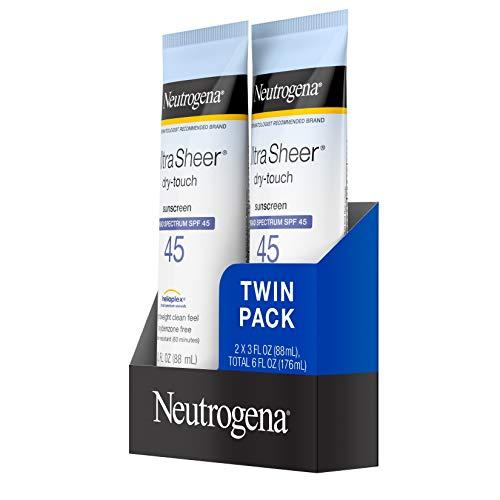 Neutrogena Neutrogena Ultra Sheer Dry-Touch Water Resistant and Non-Greasy Sunscreen Lotion with Broad Spectrum SPF 45, TSA-Compliant travel Size, 3 Fl Oz, Pack of 2, 6 Fl Oz