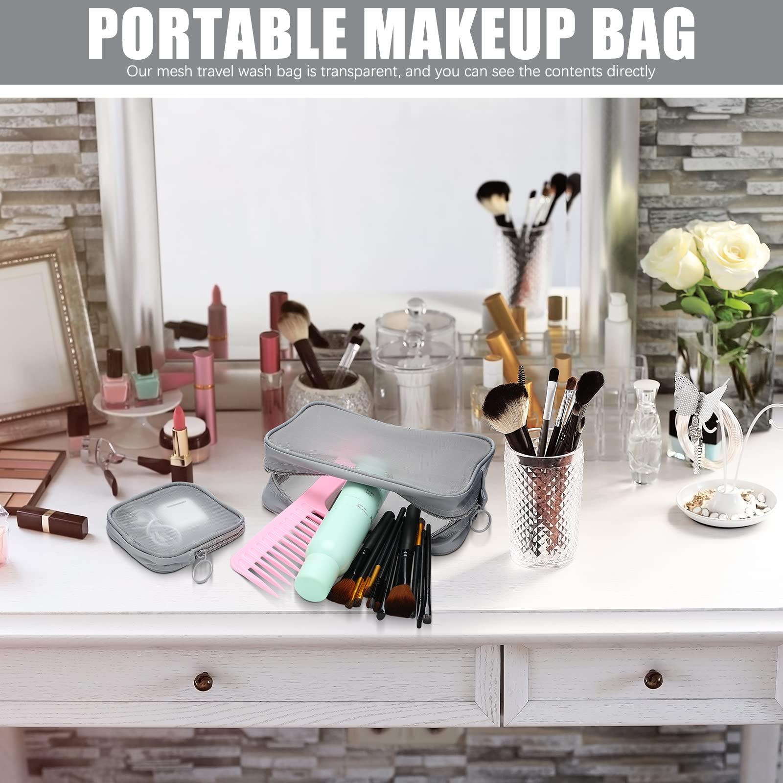 Weewooday Weewooday 4 Pcs Mesh Makeup Bag Mesh Cosmetic Bag Travel Toiletry Pouch with Zipper Mini Makeup Cosmetic Purse for Daily Accessory (Pink,Small)(Small, Large, Medium,Gray)