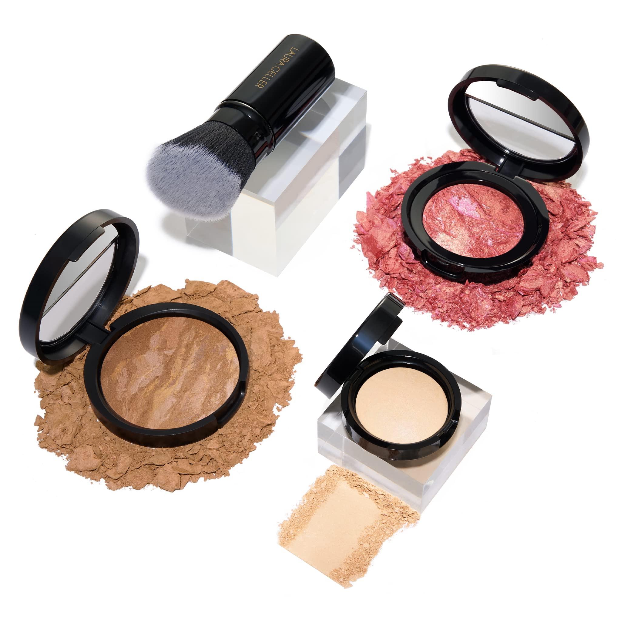 LAURA GELLER NEW YORK LAURA GELLER NEW YORK Daily Routine Kit (4 PC): Baked Balance-n-Brighten Foundation, Sand + Retractable Kabuki Brush + Blush-n-Brighten, Tropic Hues + Original Baked Highlighter, French Vanilla