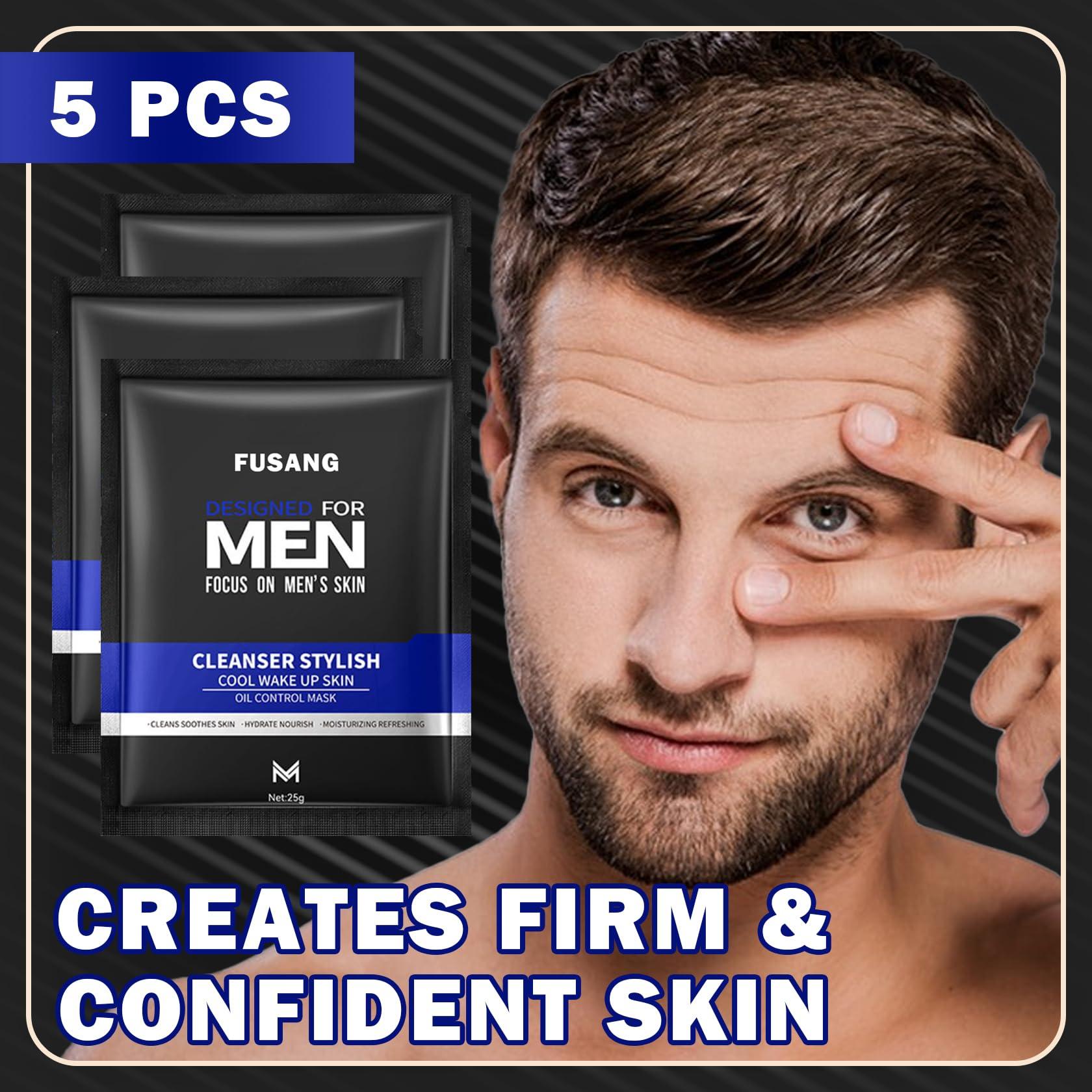 Fusang 5 Pcs Mens Facial Sheet Mask,Hydrating Face Masks Skincare Gift Set for Men,Moisturizing Soothing Facial Masks,Easy to Use & Nourishing Face Mask Skin Care Set