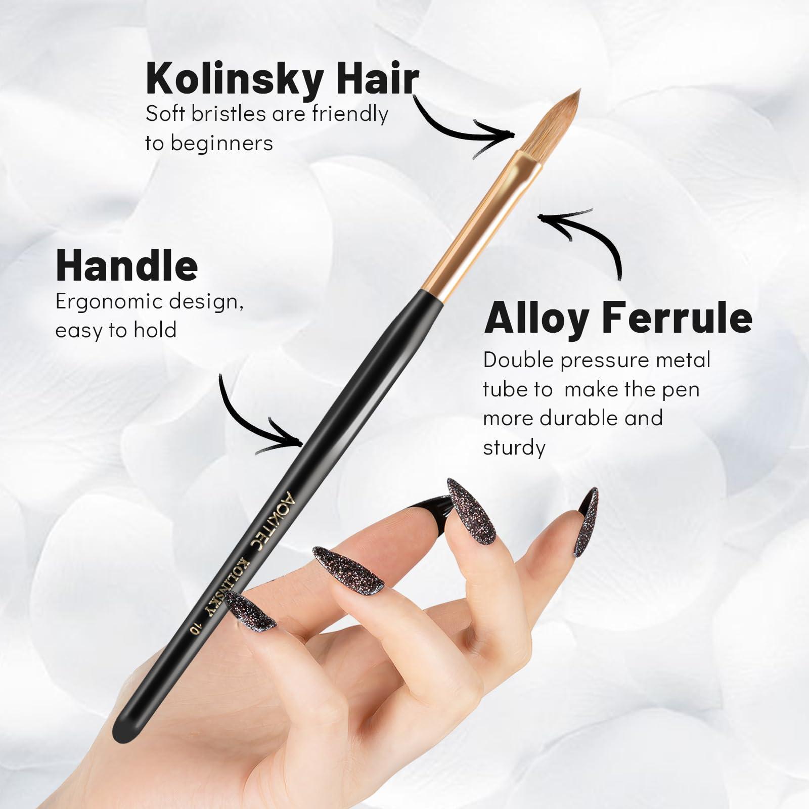 Aokitec Aokitec 100% Kolinsky Acrylic Nail Brush for Acrylic Powder,Size 10 Nail Brush for Acrylic Application,Oval Sable Nail Art Brush, Manicure Pedicure Tool