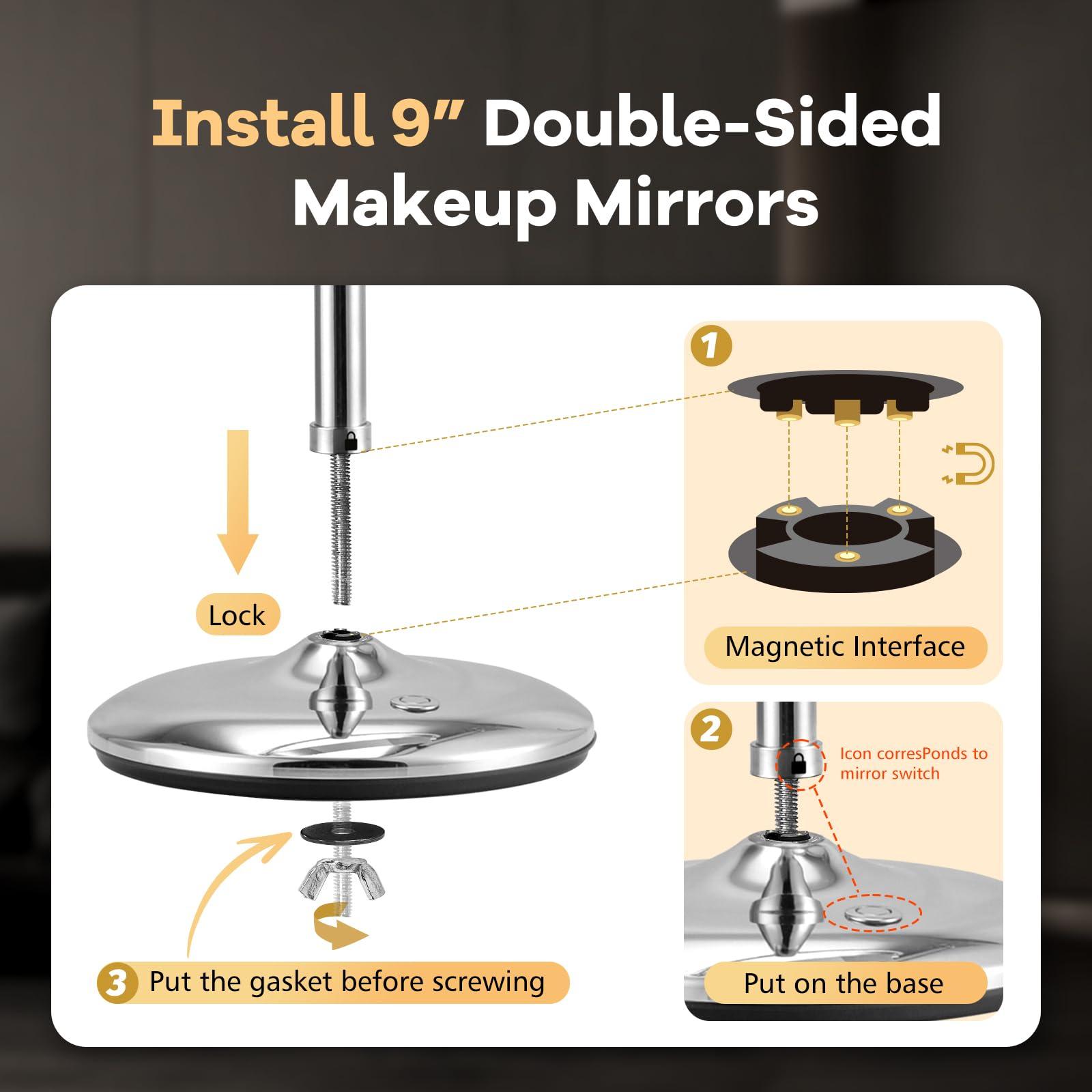 M MIVONDA 15x Magnifying Mirror with Light, Lighted Magnifying Vanity Mirror, 1 Button Contral 3 Color & Brightness Adjustable, 360Rotation Double Side Magnifying Mirror, Gift for Men & Women-Chrome LED