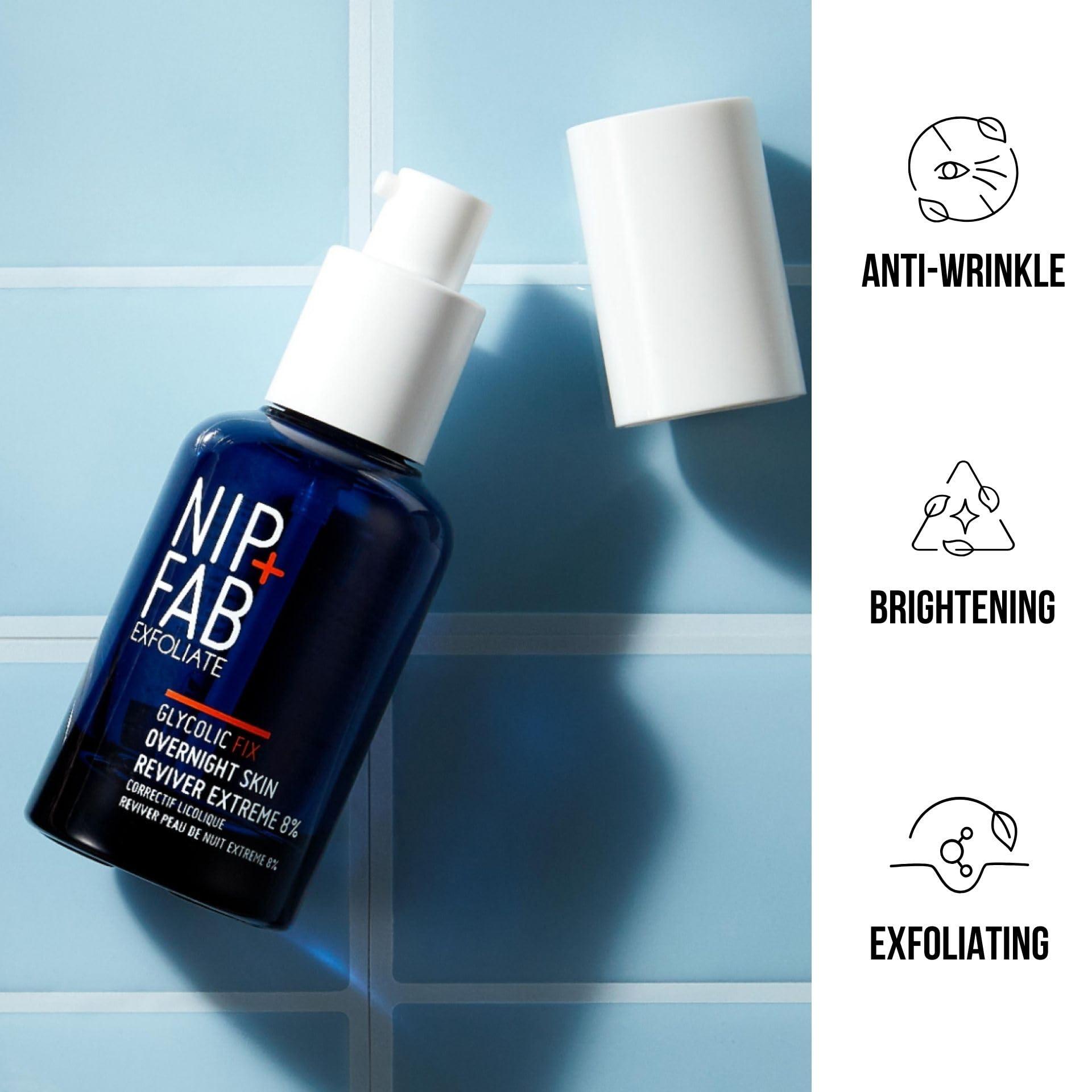 Nip+Fab Nip+Fab Glycolic Fix Overnight Skin Reviver Extreme 8%, 1.52 fl oz, Face Skin Exfoliant with Lactic Acid and Special Formula to Soften, Hydrate and Regenerate