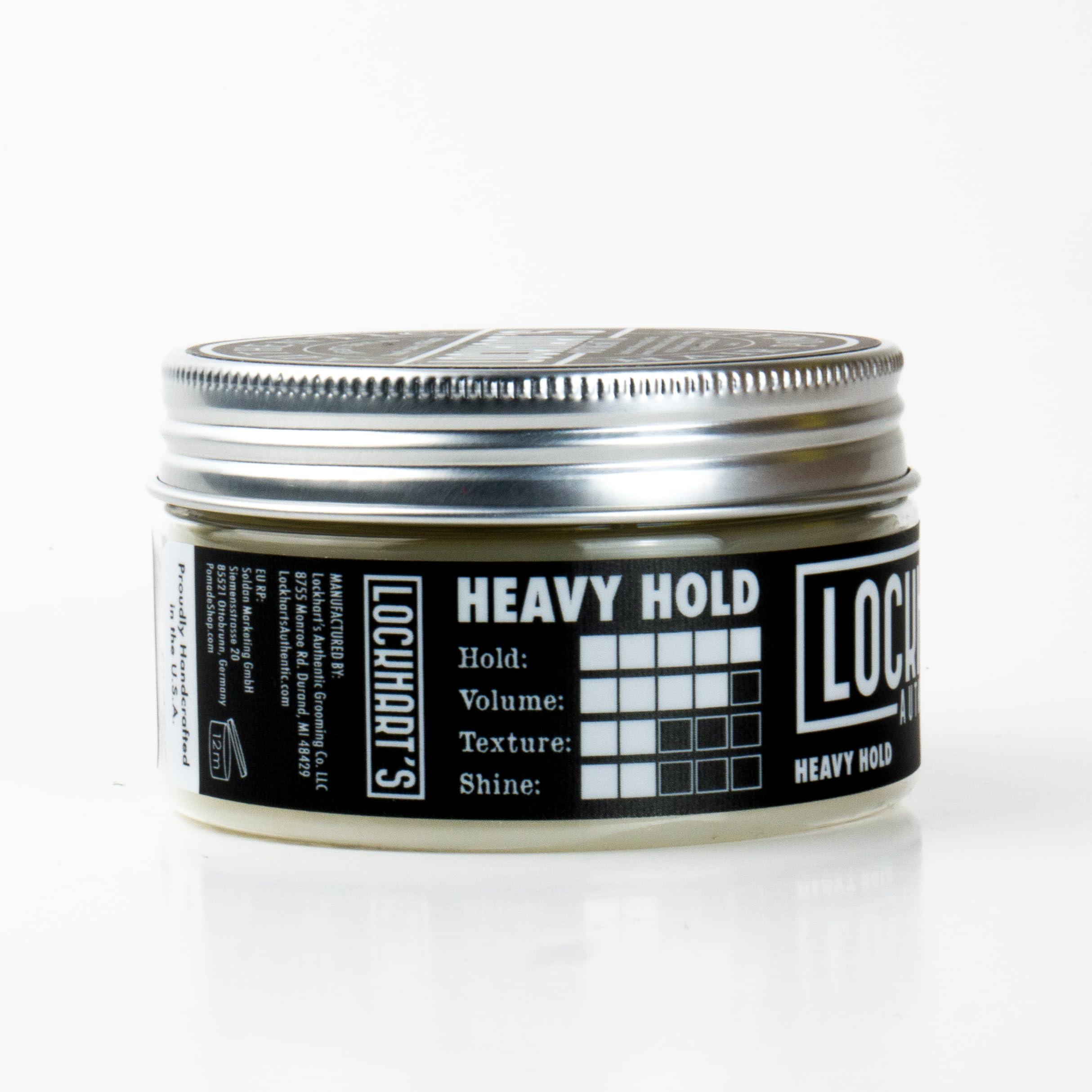 Lockhart's Authentic Grooming Co. LLC Lockharts Heavy Hold - Handcrafted Pomades for Men - World\'s Strongest Oil Based Pomade - Humidity & Sweat Proof - Low Shine, Heaviest Hold - Coco Vanilla Scent, (3.4oz.)