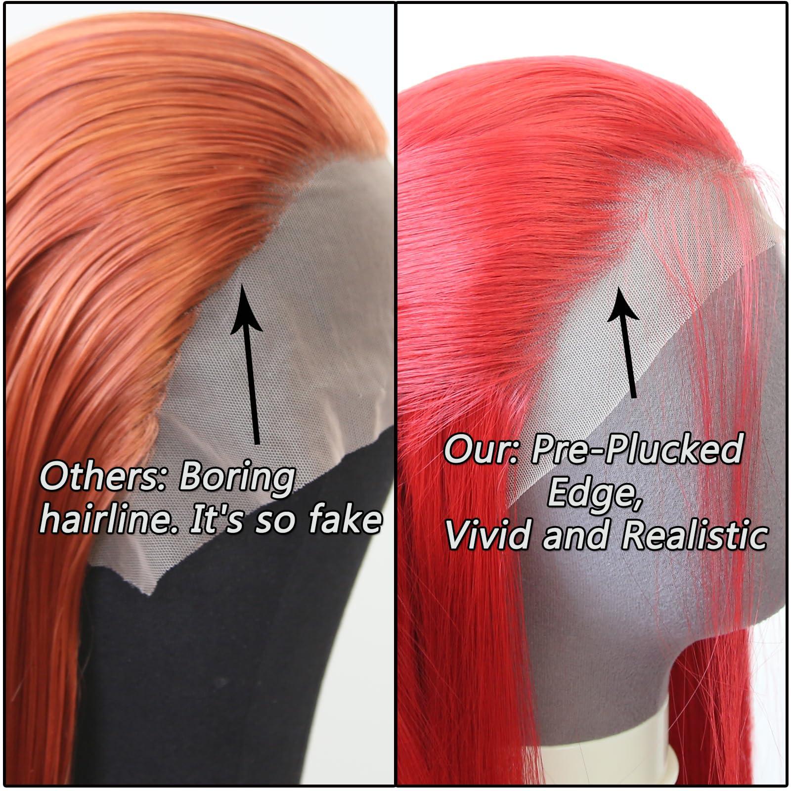 zigzag hair zigzag hair Red Wig Long Straight Bright Red Synthetic Lace Front Wigs Pre Plucked with Natural Hairline for Fashion Women Heat Resistant Hair Red Glueless Synthetic Lace Wig (Bright Red)