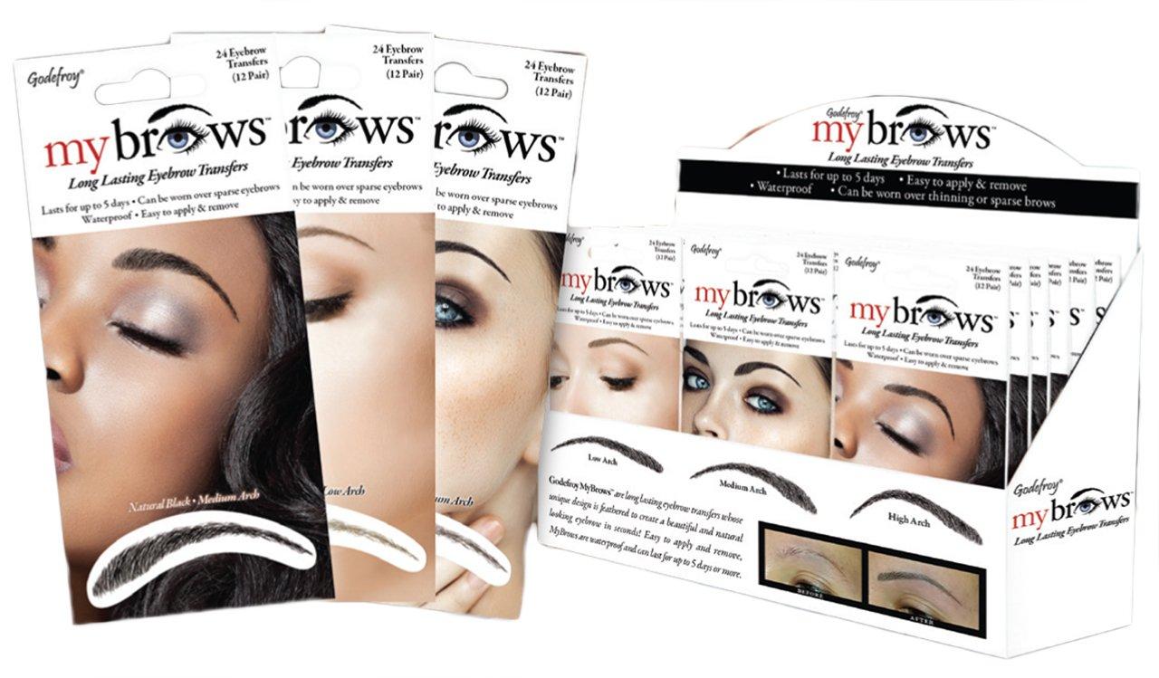 Godefroy Godefroy MyBrows Long Lasting Eyebrow Transfers, Low Arch, Medium Brown, 12-Pairs of Brows