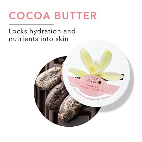 100% PURE 100% PURE Vanilla Bean Whipped Body Butter, Body Lotion for Dry Skin, Made with Shea Butter, Cocoa Butter, Moisturizing Body Cream, Natural Lotion - 3.4 oz