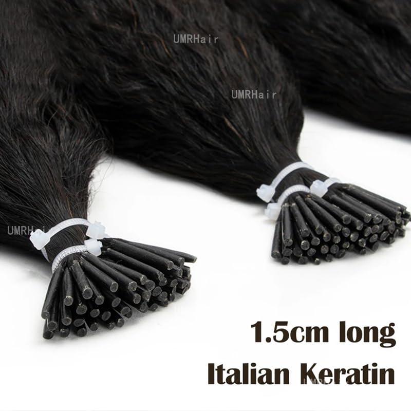 UMRHair 12inch I Tip Human Hair Kinky Straight Pre Bonded Keratin Stick In Hair Extensions 70g 100strands Cold Fusion I Tip Hair Extensions Real Hair Beaded Extension Brazilian Remy Human Hair