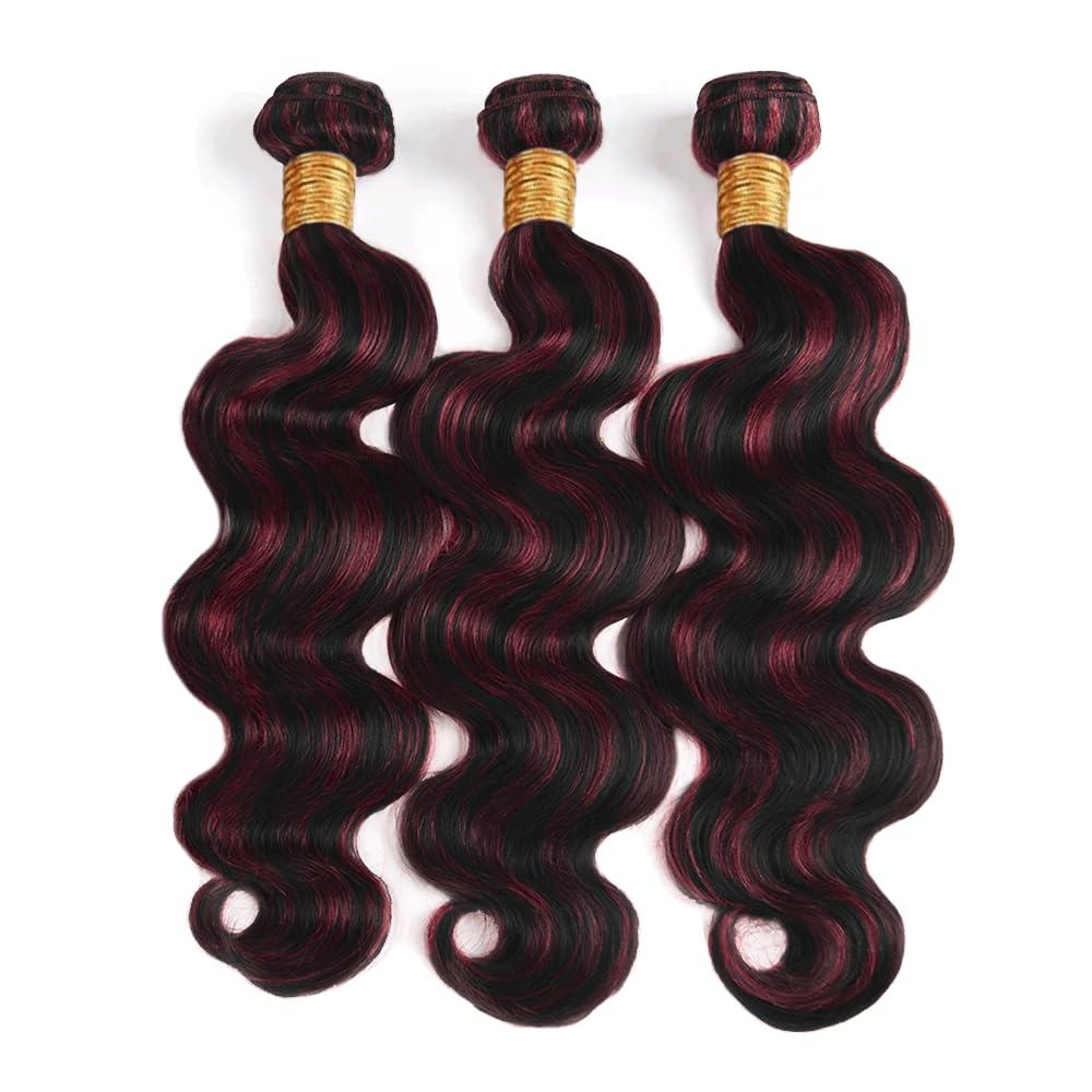 SUHKRPT 14 16 18 Inch P1B99J Bundles Highlight Body Wave Human Hiae Bundles Two Tone Black Mixed With 99J Burgundy Bundles Wine Red Body Wave Bundles Hair Extensions