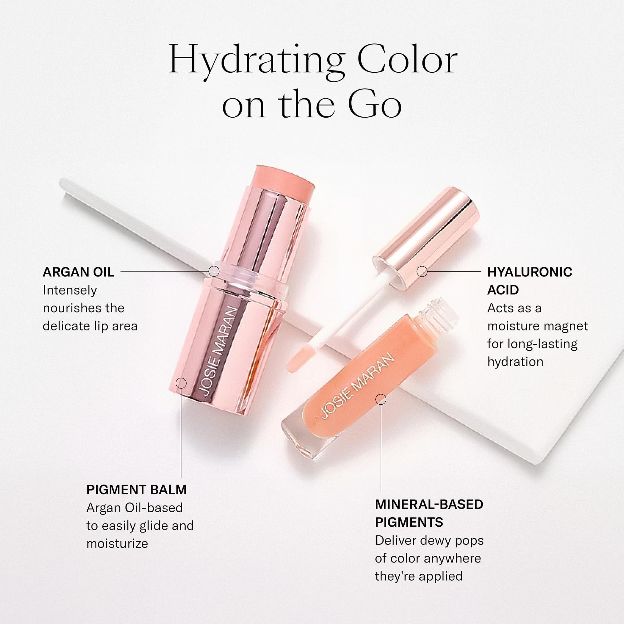 Josie Maran Josie Maran Color Stick & Lip Gloss Makeup Set - Argan Oil-Based Makeup Balm for Lips, Cheeks & Eyes + Hyaluronic Acid Infused Plumping Lip Gloss (2 Piece Set)