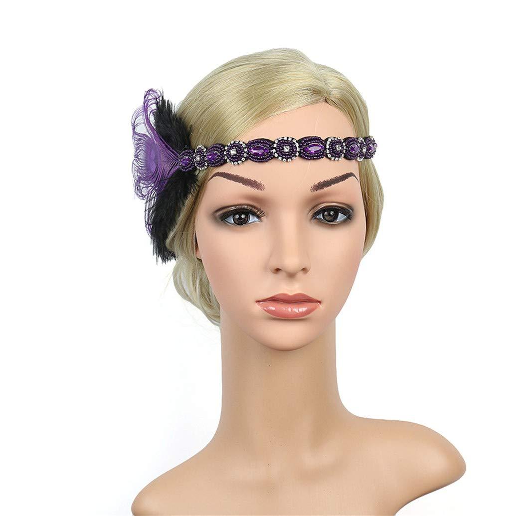 Lovfingu Art Deco 1920s Flapper Feather Headpiece Roaring 20s Great Gatsby Headband for Women Purple