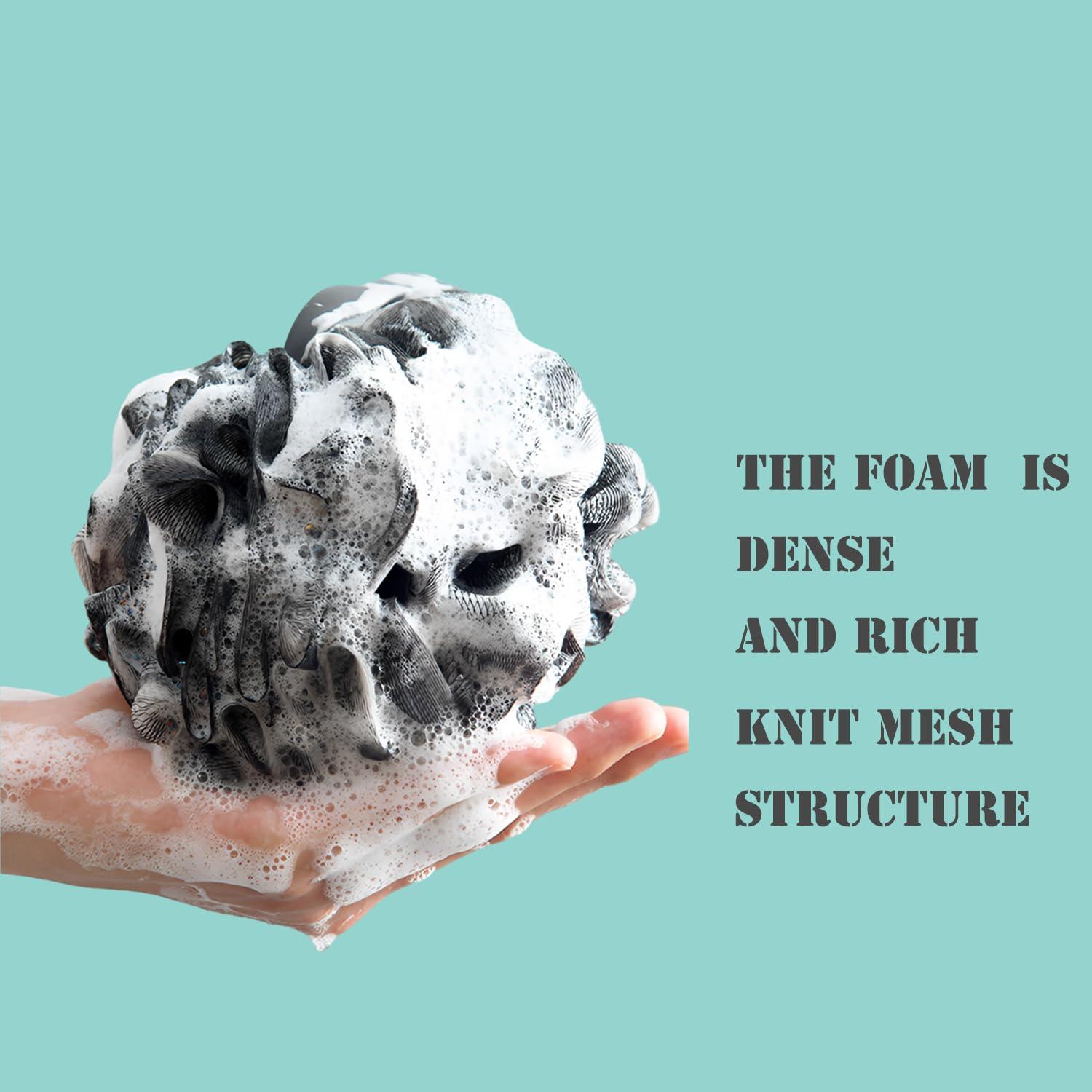 SEVENHEAD SEVENHEAD Bath Sponge Shower Loofahs, Black, 50g/Piece, Mesh Pouf Bath Scrunchies Body Wash Puff(Set of 4)