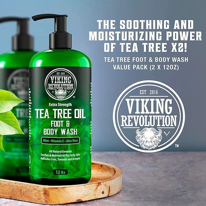 Viking Revolution Viking Revolution Tea Tree Oil Body Wash Soap for Men - Helps Athlete's Foot, Toenail, Jock Itch, Eczema, Ringworm & Body Odors - Extra Strength Men's Body Wash (2 Pack)