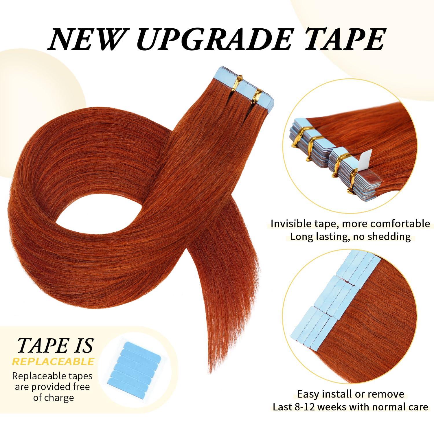 FAAAL 22 inch Tape in Hair Extensions Human Hair Invisible Straight Tape Hair Extensions for Women 20 Pcs/50g Seamless Skin Weft #350 Cooper Rad Real Hair Extensions Tape ins Human Hair