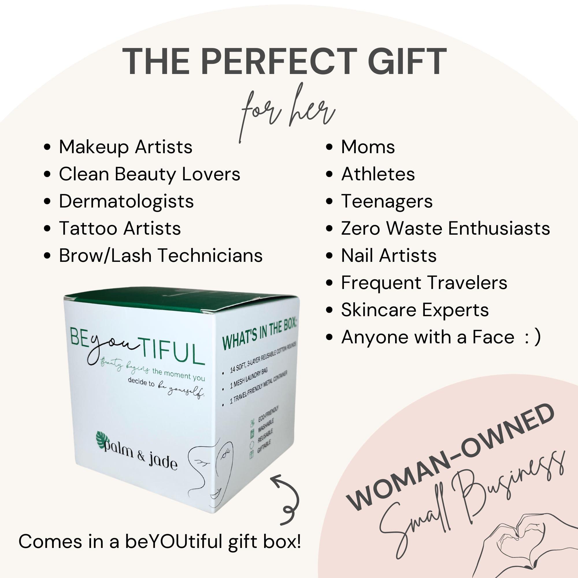 Palm & Jade Reusable Cotton Rounds for Face Pads for Toner | Triple-Layer Reusable Makeup Remover Pads with Exfoliating Cotton Rounds Holder & Laundry Bag | Charcoal Bamboo Facial Cloths (Glossy Gold)