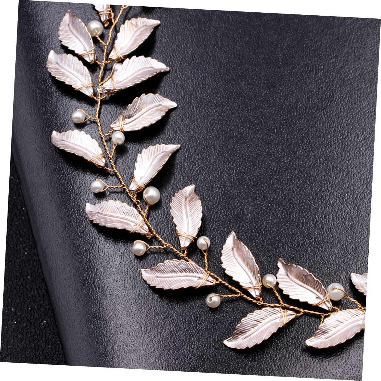 DELURA Gold Headband Hair Bands for Women\'s Hair Hair Ties Women Headdress for Wedding Beautiful Bridal Headwear Bridal Hair Accessories Headgear Golden Leaf Metal Miss