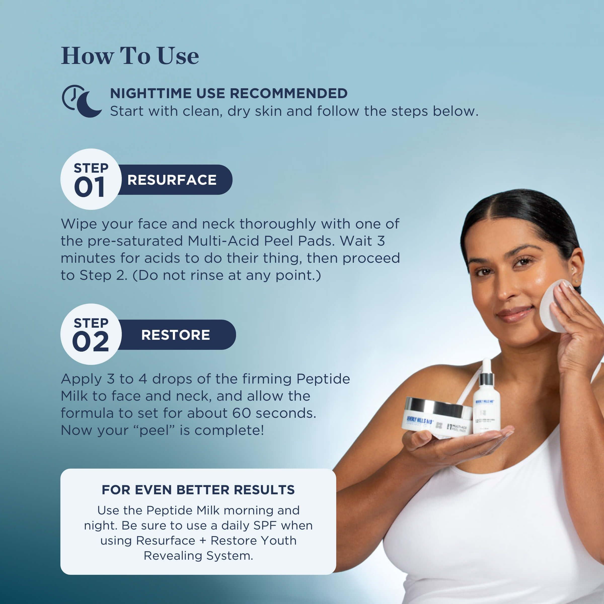 Beverly Hills MD Beverly Hills MD Resurface + Restore Youth Revealing System Peel Serum - Reduce Wrinkles- Anti-Aging Exfoliation Toner for Even, Moisturized Skin- Lighten Dark Spots on Face, Neck w/Peptides