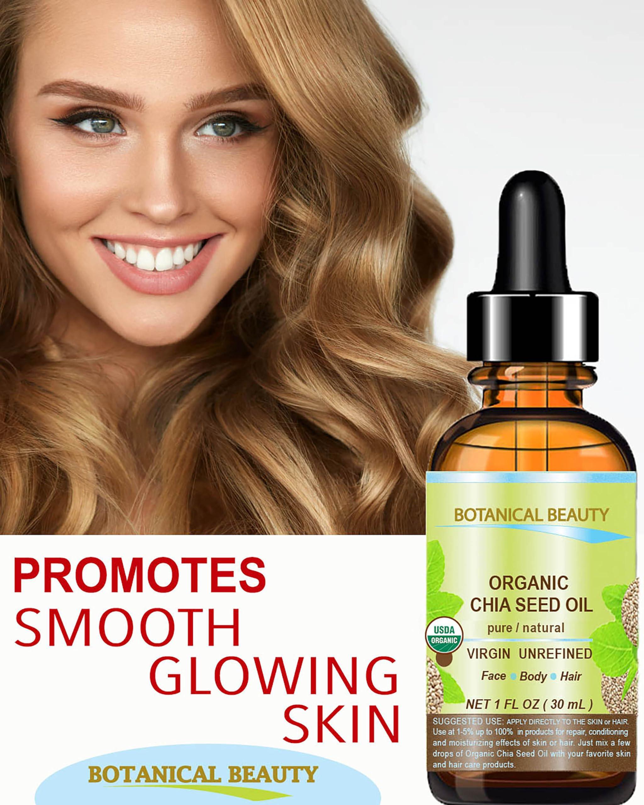 Botanical Beauty Botanical Beauty Organic CHIA SEED OIL 100% Pure Natural Virgin Unrefined Cold-Pressed Carrier Oil 0.33 Fl oz 10 ml for Face, Skin, Body, Hair, Lip, Nails. Rich in Vitamin E