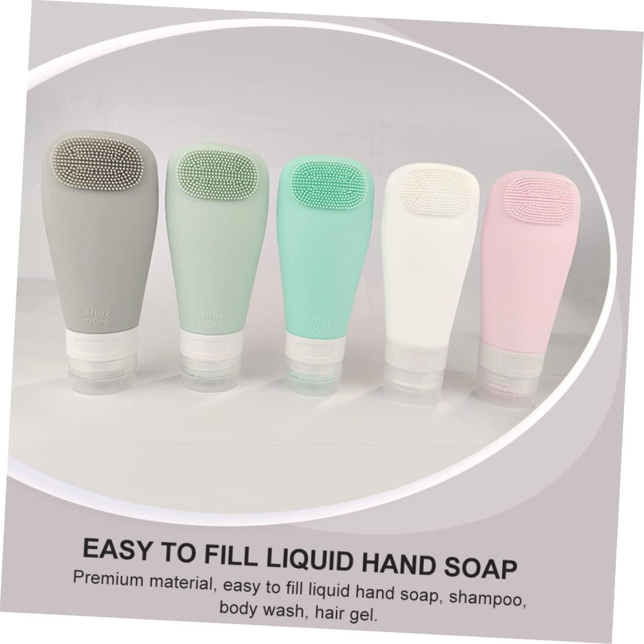 Gogogmee Gogogmee 5Pcs Shampoo Dispenser Bottles with Brush Leak Proof Travel Containers for Lotion Body Wash & Toiletries Soft Blush Milk and