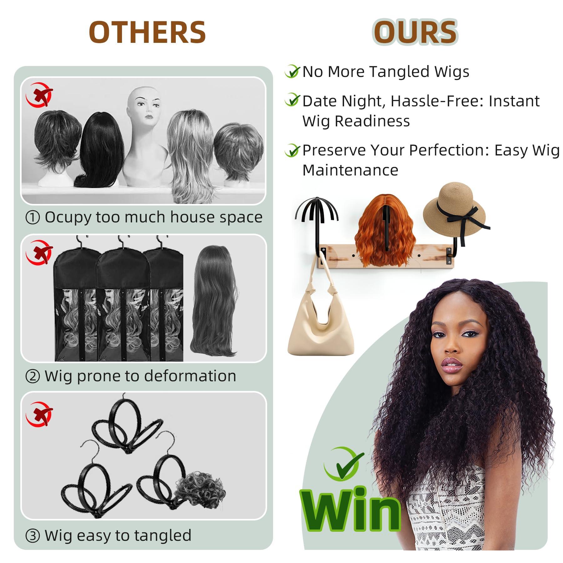 MEEMENG Wig Holder for Multiple Wigs,Sturdy Hanging Wig Storage Organizer, Wall Mounted Wig Hanger Rack, 6 Pcs Wig Stand for Wigs Drying, Styling, Display, Wig Keeper/Storage Solution-Preserving Wig Shape