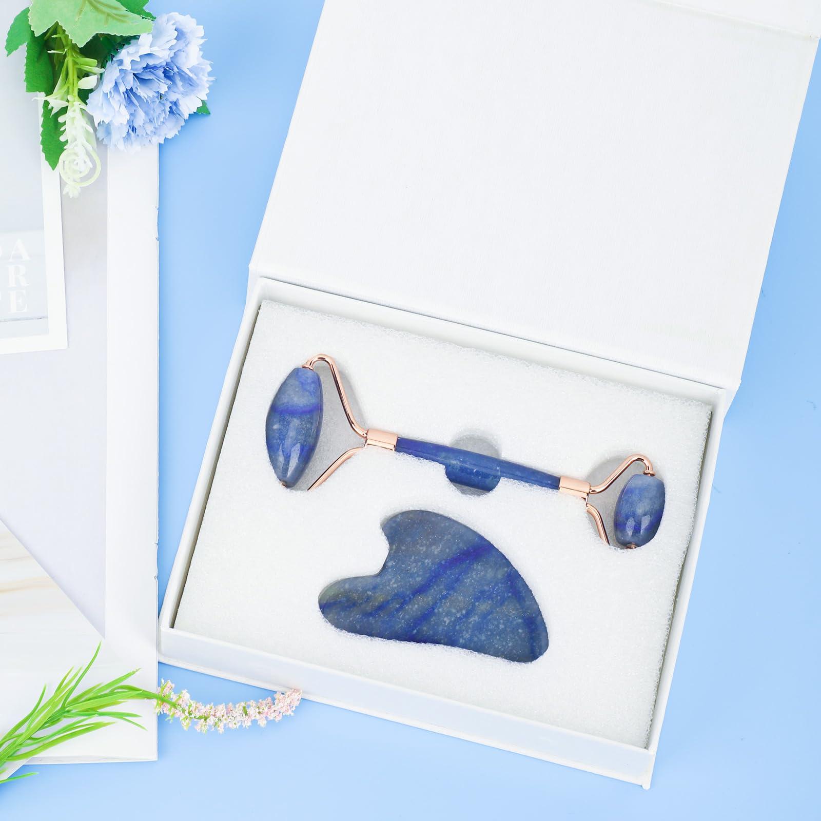 XYZBSTAR XYZBSTAR Jade Roller for Face, Facial Roller Massager Skin Care Tool, Gua Sha Facial Tools for Face, Neck, Eyes, Reduce Puffiness of The Skin(Blue)