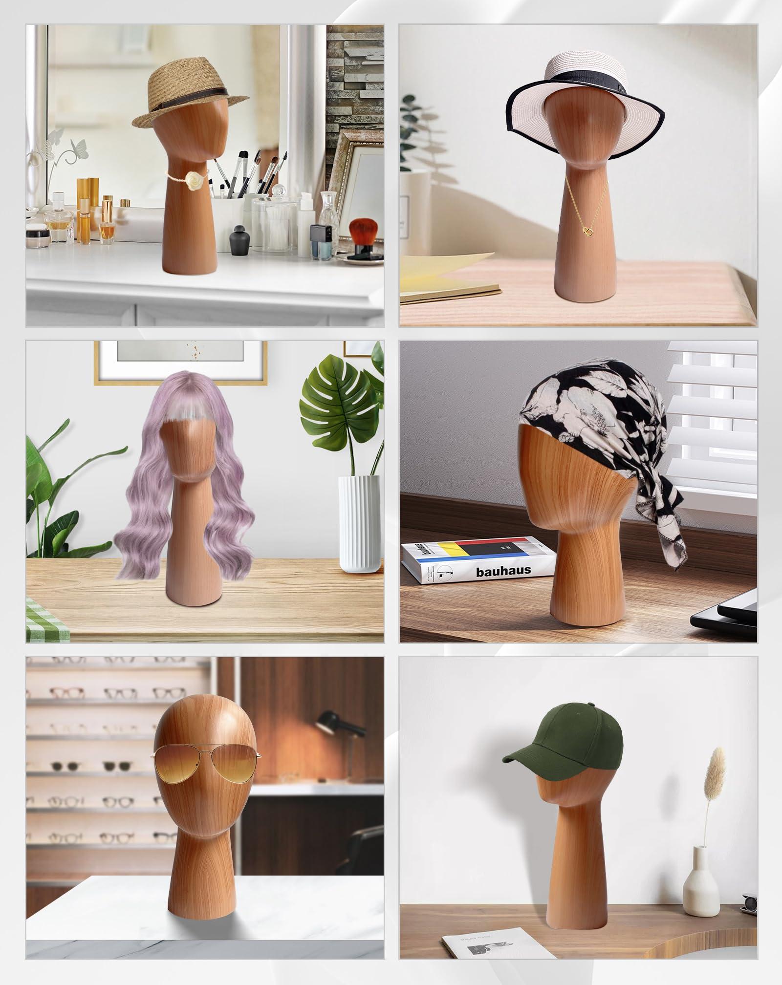CHADWICK CHADWICK Mannequin Head Block, Hat and Wig Display Stand, Imitation Wooden Wig Head Stand, Abstract Dome Model Head, Manikin Head Hat Holder for Shop, Hair Salon, Home Decor, Durable GFRP Material