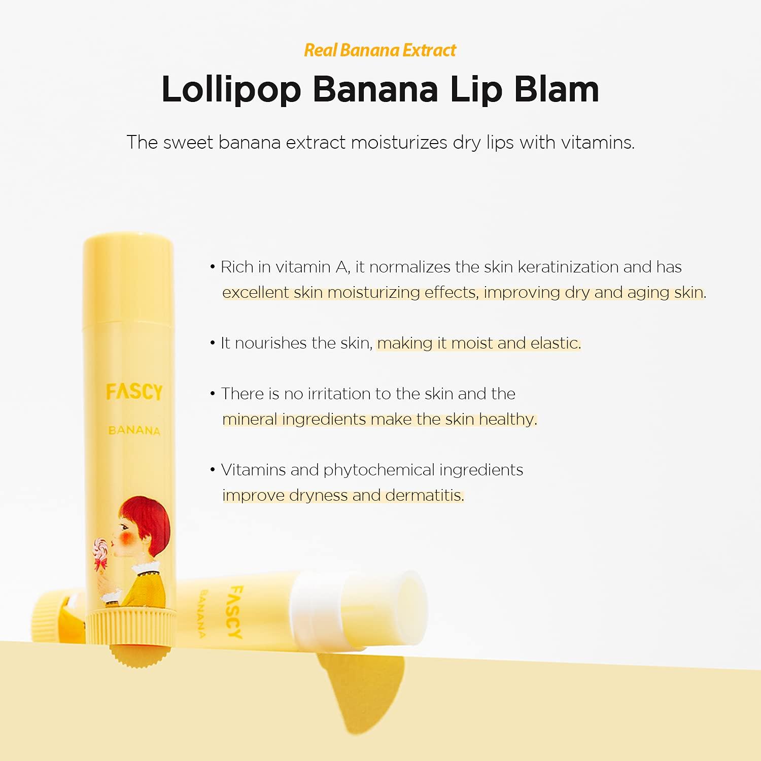 Fascy FASCY Lollipop Lip Balm Banana, Lip Balms & Moisturizers, Korean Lip Balm, Korean Lip, Korean Lip Products, Paraben Free, Moisturizing, 0.13 Oz, (Banana)