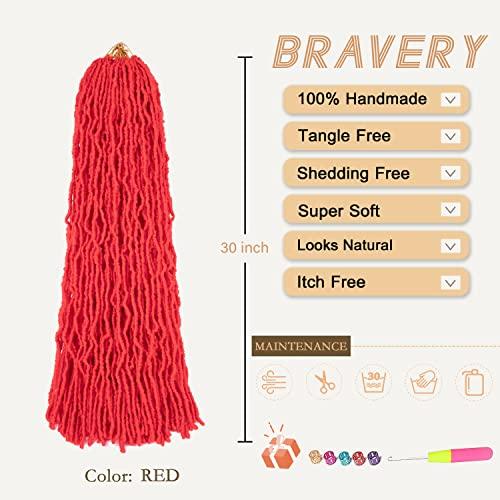 BRAVERY Red Soft Locs 30 Inch-Faux Locs Crochet Hair For Black Women 5 Packs Crochet Locs Goddess Locs Crochet Hair Pre Looped Braiding Hair Extensions (30 Inch (Pack of 5), Red)