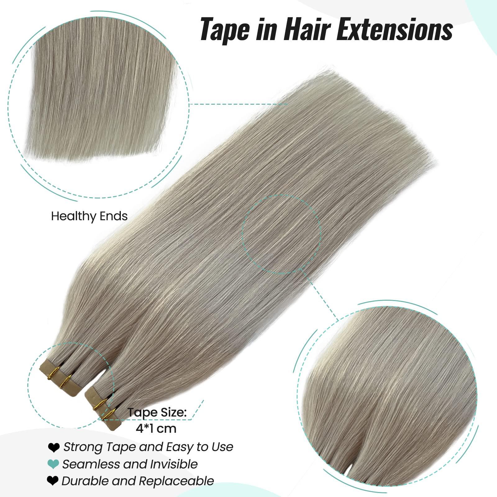 Licoville Ice Blonde Tape in Extensions 100% Real Remy Human Hair 18 Inch 50grams 20pcs Double Sided Invisible Tape in Icy Blonde Hair Extensions Silky Straight Can be Curled