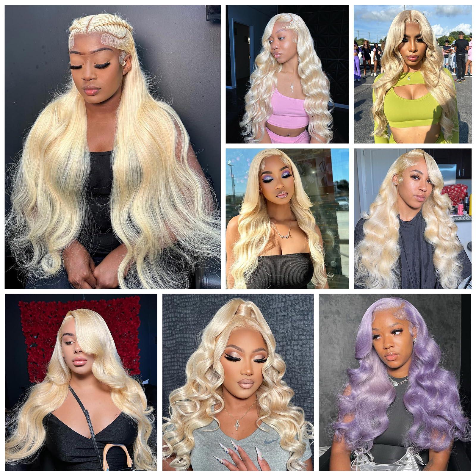 Pangm 613 13x6 Lace Front Wig Human Hair 200 Density HD Body Wave Blonde Lace Front Wigs Human Hair Pre Plucked Lace Frontal Wig 13x6 Blonde Wig Human Hair (613 13x6 lace front wig human hair, 36 Inch)
