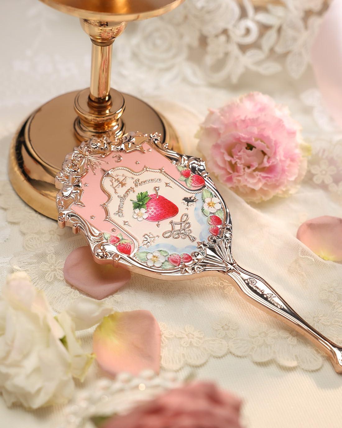 Flower Knows Flower Knows Strawberry Rococo Handheld Mirror,Portable Vintage Mirror,Durable Metal Mirror,Cute & Aesthetic Princess Mirror,with Long Handle for Easy Holding,Gift for Girls(Soft Pink)