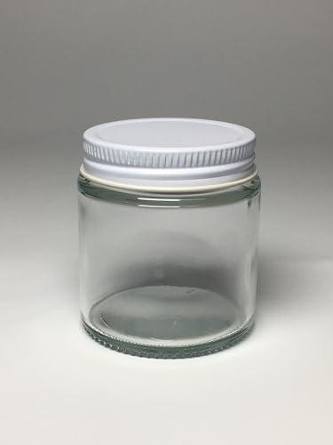 Liberty Leather 3oz Straight Sided Glass Jar with White Metal Cap - 24 Pack - Clear Glass Jar with Lids for Home and Office Use - Food Storage Containers for Preserves, Herbs, Spices, and More (3oz, 24 Pack)