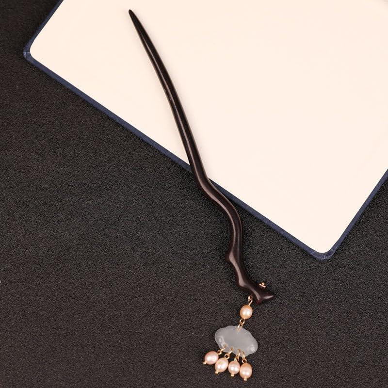 xdgsh Sandalwood hairpin, Jade Ruyi, pearl tassel handmade hairpin, Chinese girls summer hanfu cheongsam dress horse mask skirt performance hair accessories