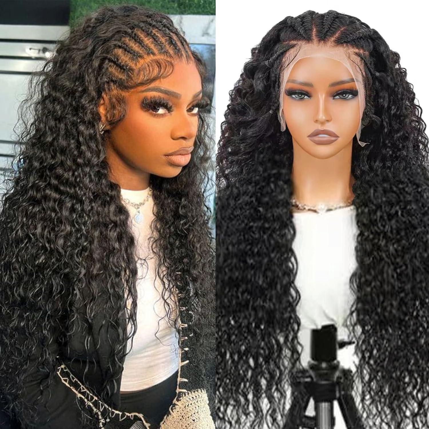 Cfaimity 30inch Lace Front Wigs Human Hair Curly Wigs Pre Plucked 200% Density 13X6 HD Transparent Lace Frontal Braided Human Hair Wig Brazilian Deep Wave Lace Front Wigs Human Hair with Baby Hair