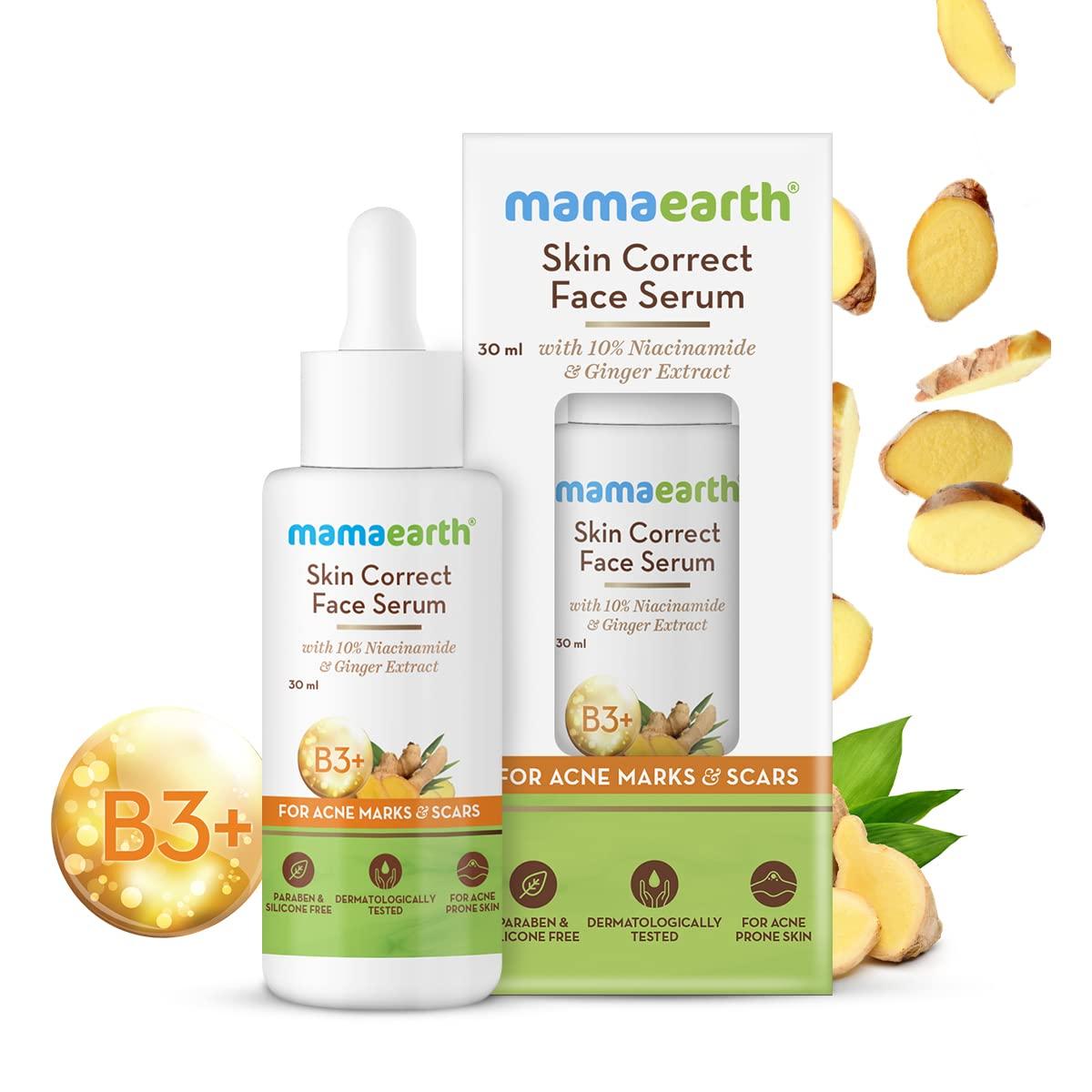 MAMAEARTH Mamaearth Skin Correct Face Serum | with Niacinamide and Ginger Extract to Reduce Acne Marks and Scars | Hydrating Serum Minimizes Open Pores | 1.01 Fl Oz/30ml
