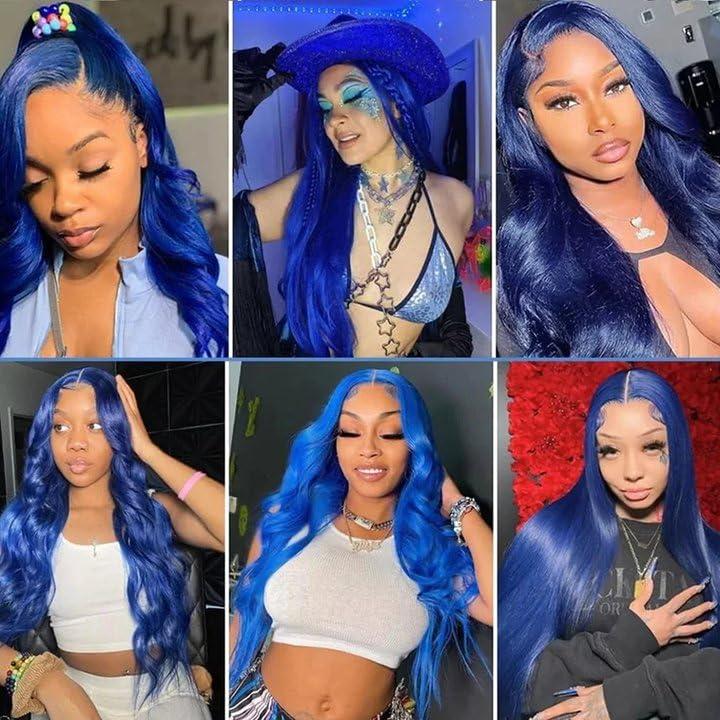 CnumGunm Pure Blue Body Wave Human Hair Bundles 20 22 24 inch 3 Bundles Blue Body Wave Bundles Human Hair Unprocessed Brazilian Virgin Human Hair Extensions