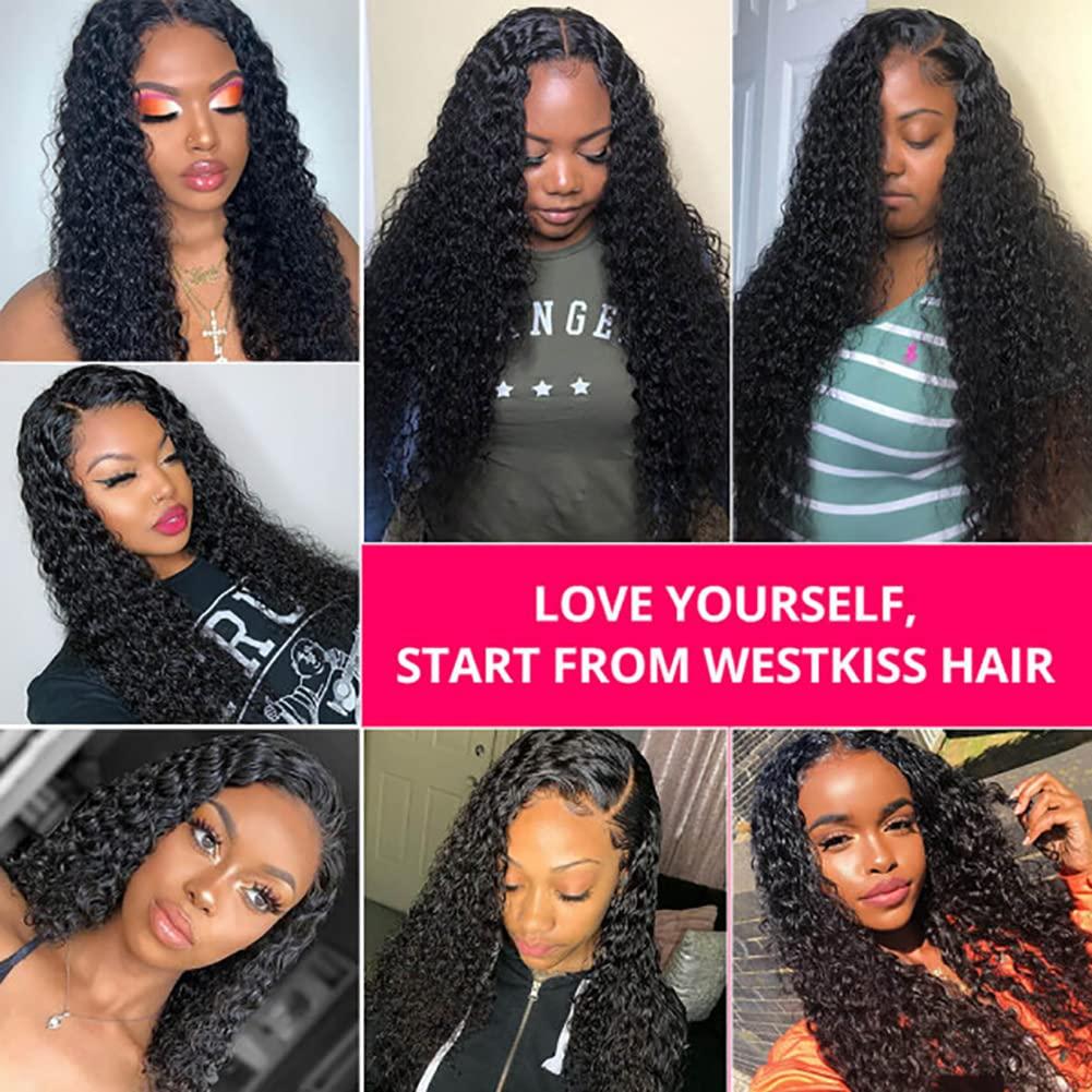 west kiss Brazilian Lace Front Wigs Deep Wave 4x4 Lace Closure Wig Virgin Human Hair,West Kiss Deep Curly Lace Frontal Wig Natural Hairline With Baby Hair 180% Density Natural Color (18 inch)